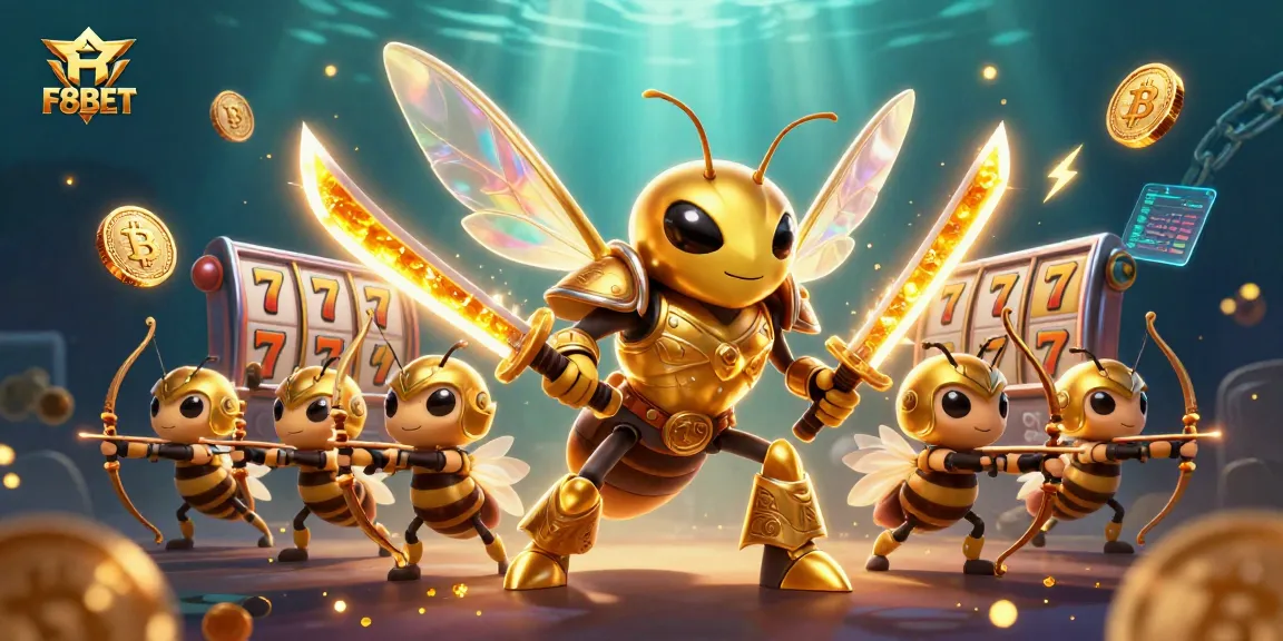 Experience F8BET's thrilling slots with golden hornet samurai warriors and crypto coins