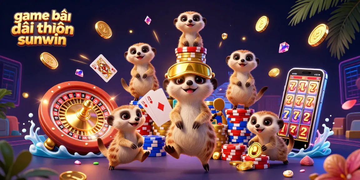 Experience game bài đổi thưởng sunwin with playful meerkats in a bustling casino atmosphere.