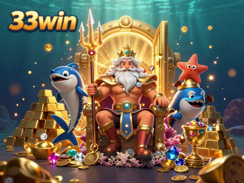 Experience the excitement of 33win with Neptune and treasure elements in a vibrant underwater casino.