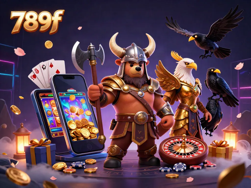 Engage in thrilling 789f gaming with a Viking bear, Valkyrie eagle, and dynamic casino elements.
