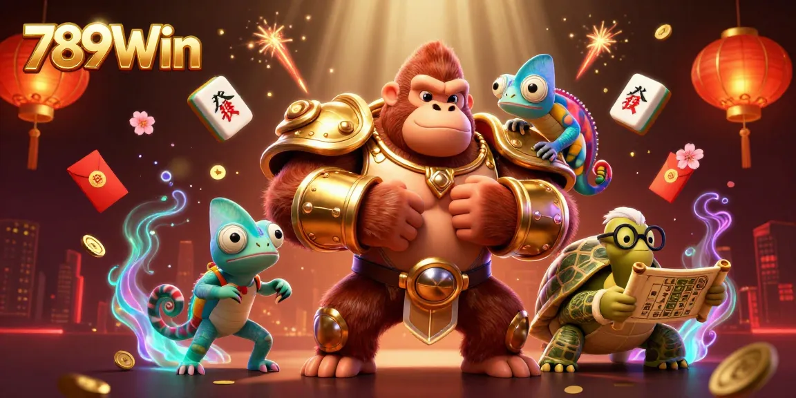 Engage with 789Win's vibrant 3D casino world showcasing gaming elements and unique characters in action.