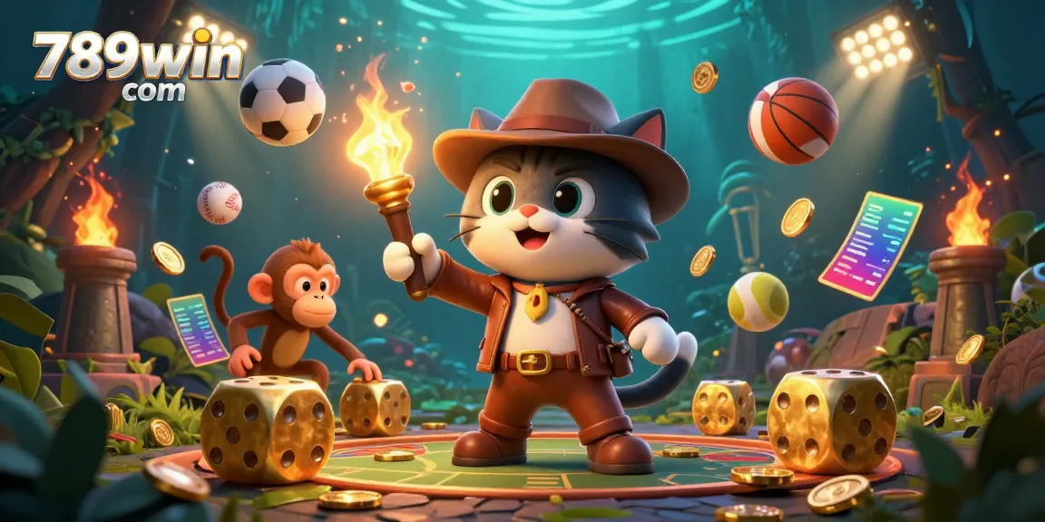 Experience thrilling casino adventures at 789win com with an archaeologist cat unveiling golden artifacts.