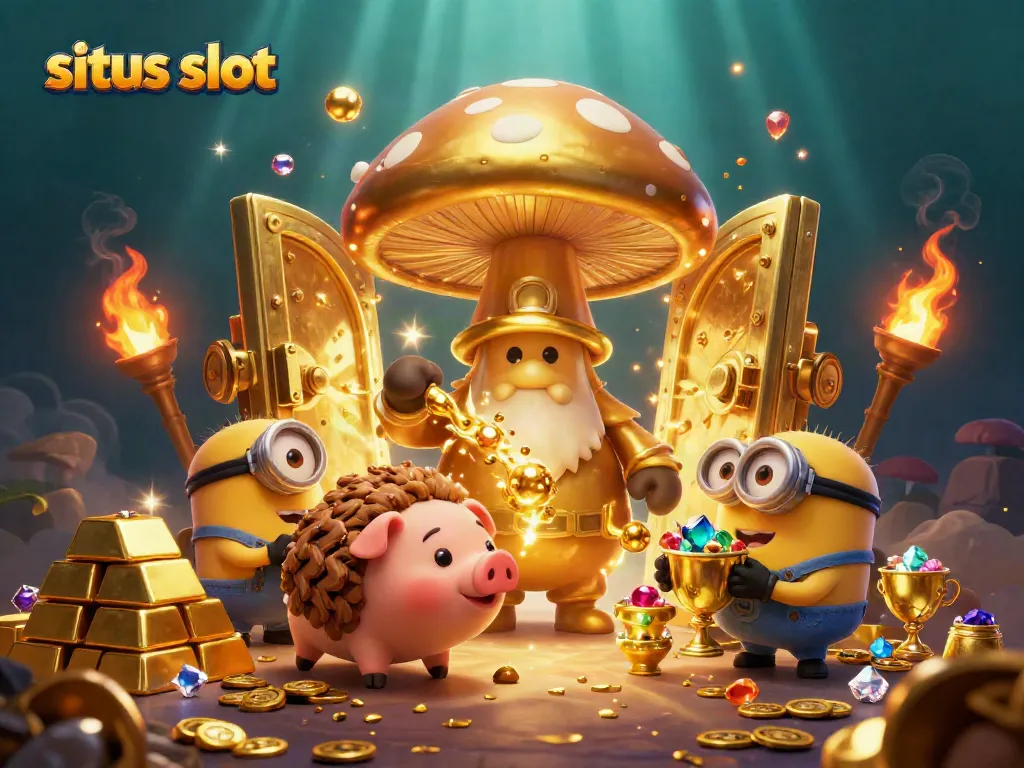 Experience the thrill of situs slot with enchanting characters in a treasure-filled scene.