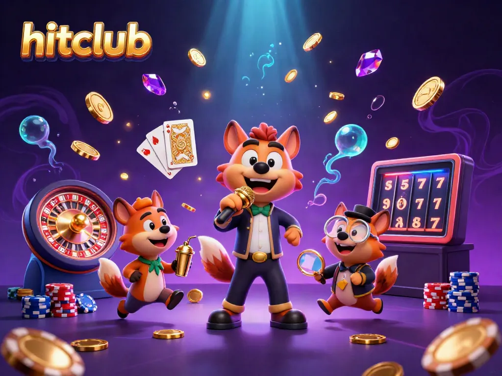 Engaging illustration of hitclub hyenas entertaining in a vibrant casino setting with games and excitement.