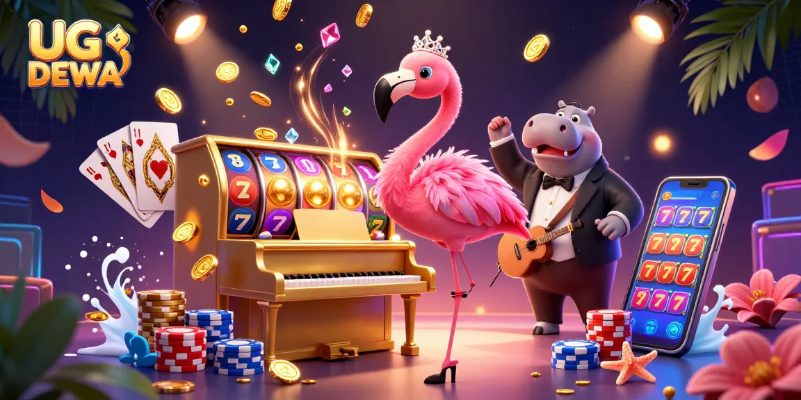 Spin winning slots at UG DEWA, featuring vibrant scenes of success with colorful poker chips.