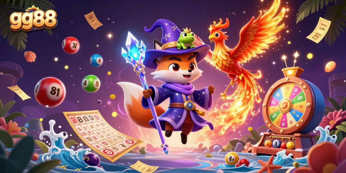 Engage in exciting gameplay at gg88 with vibrant casino elements around a mystical wizard fox.