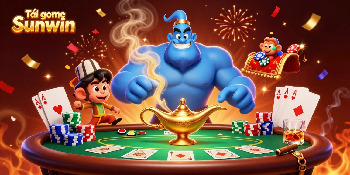 Engage with Tải game Sunwin through an illustrated scene featuring enchanting casino elements and vibrant characters.